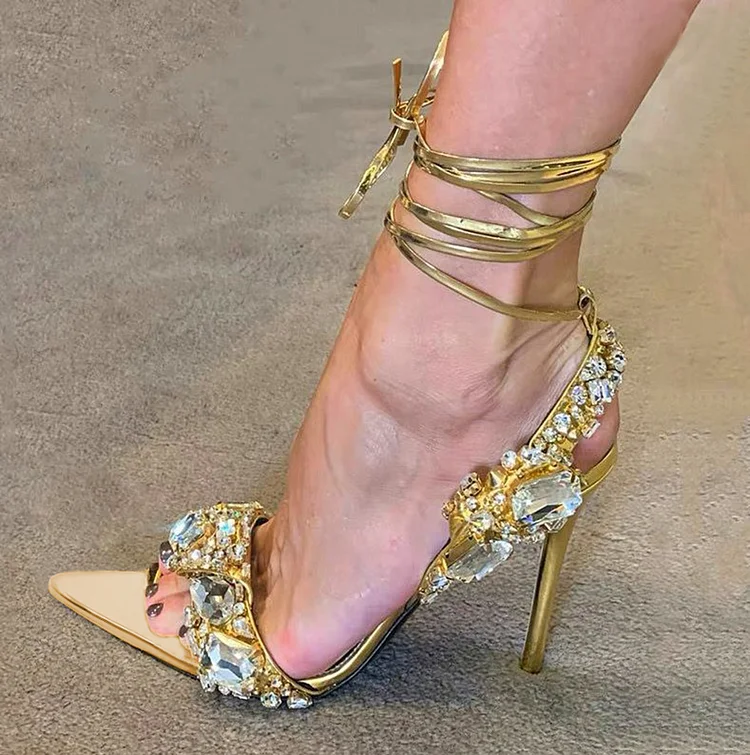 High-heeled Sandals Embellished with Exaggerated Gems
