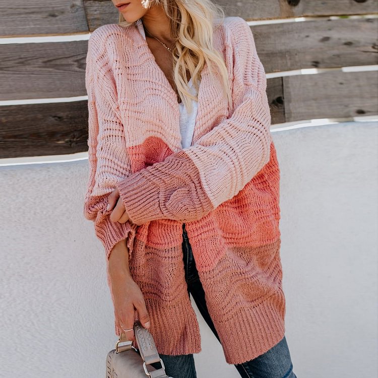 Comstylish Fashion Contrast Color Long-sleeved Thread Sweater Cardigan