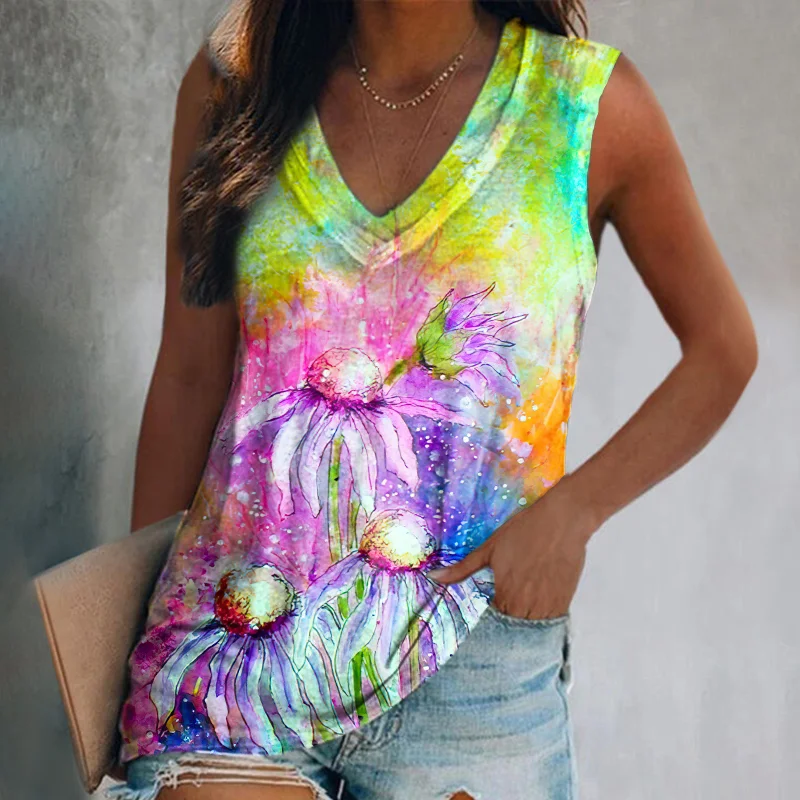 Color tie-dye floral print vest designer