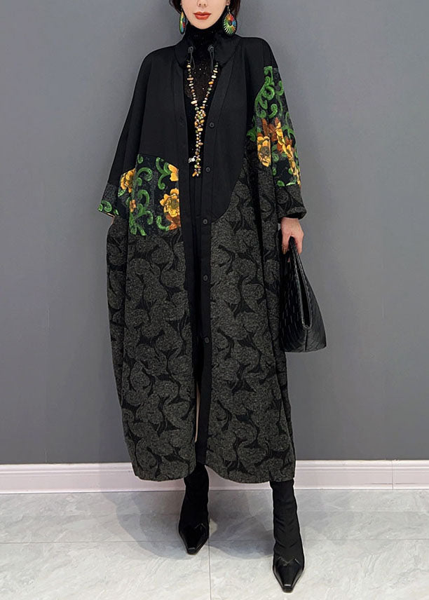 Modern Black retro Print Pockets Winter Warm Down coat
