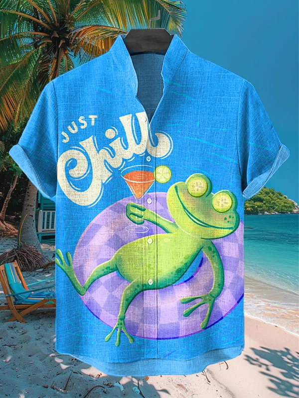 Men's Just Chill Frog Swimming Pool Print Vacation Shirt
