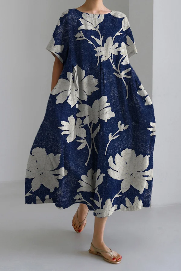 Floral Print Linen Loose Dress