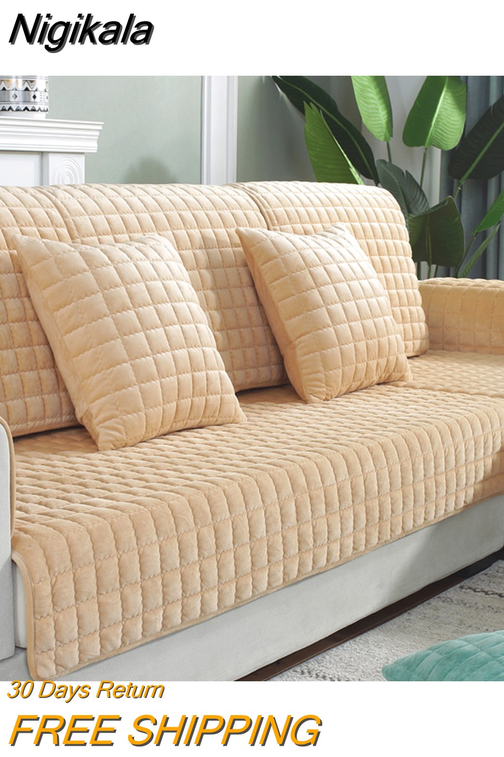 Nigikala Thicken Quilted Velvet Sofa Cover Winter Plush Antislip Sofa