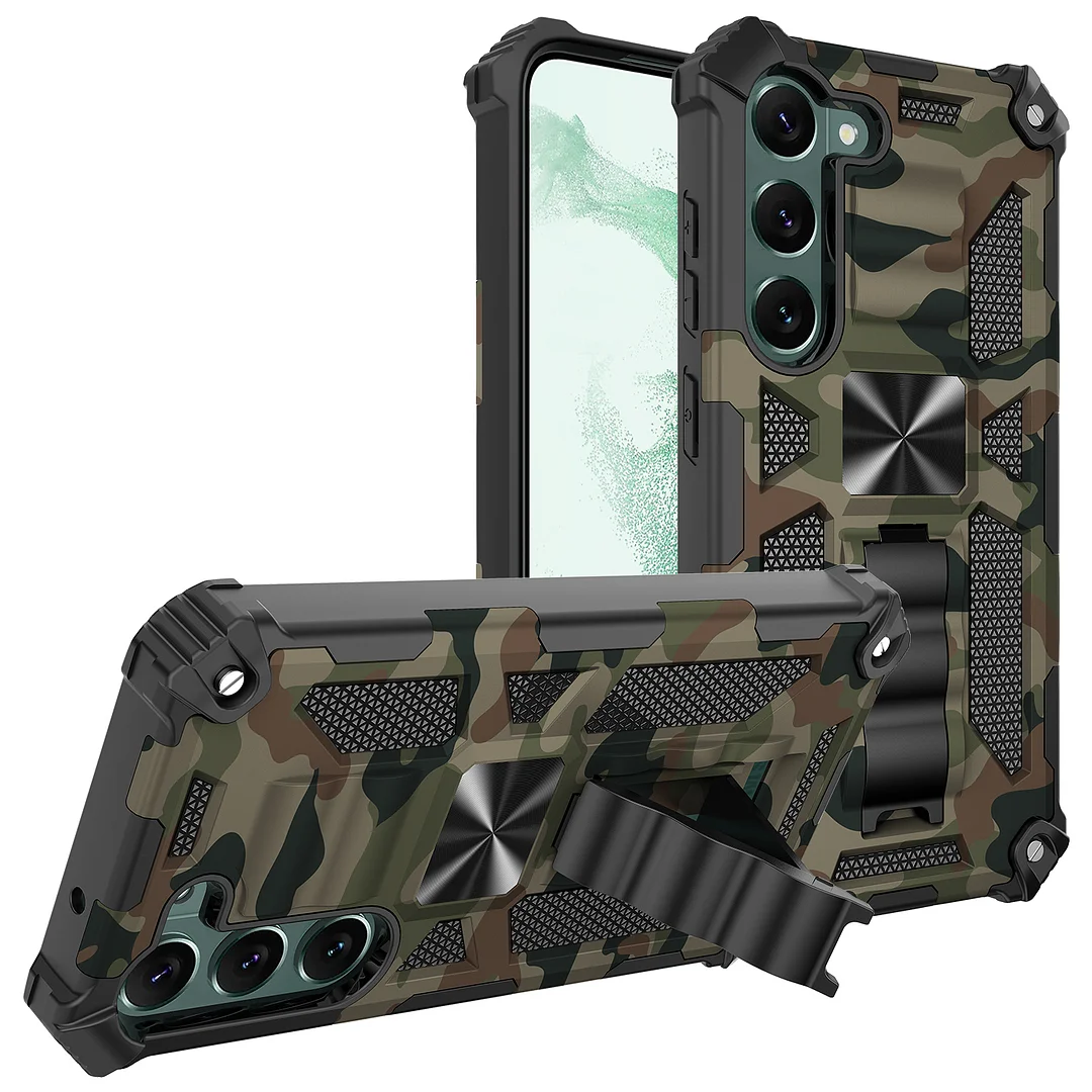 Military Camouflage Luxury Armor Shockproof Phone Case With Kickstand For Samsung Galaxy S23/S23+ 5G