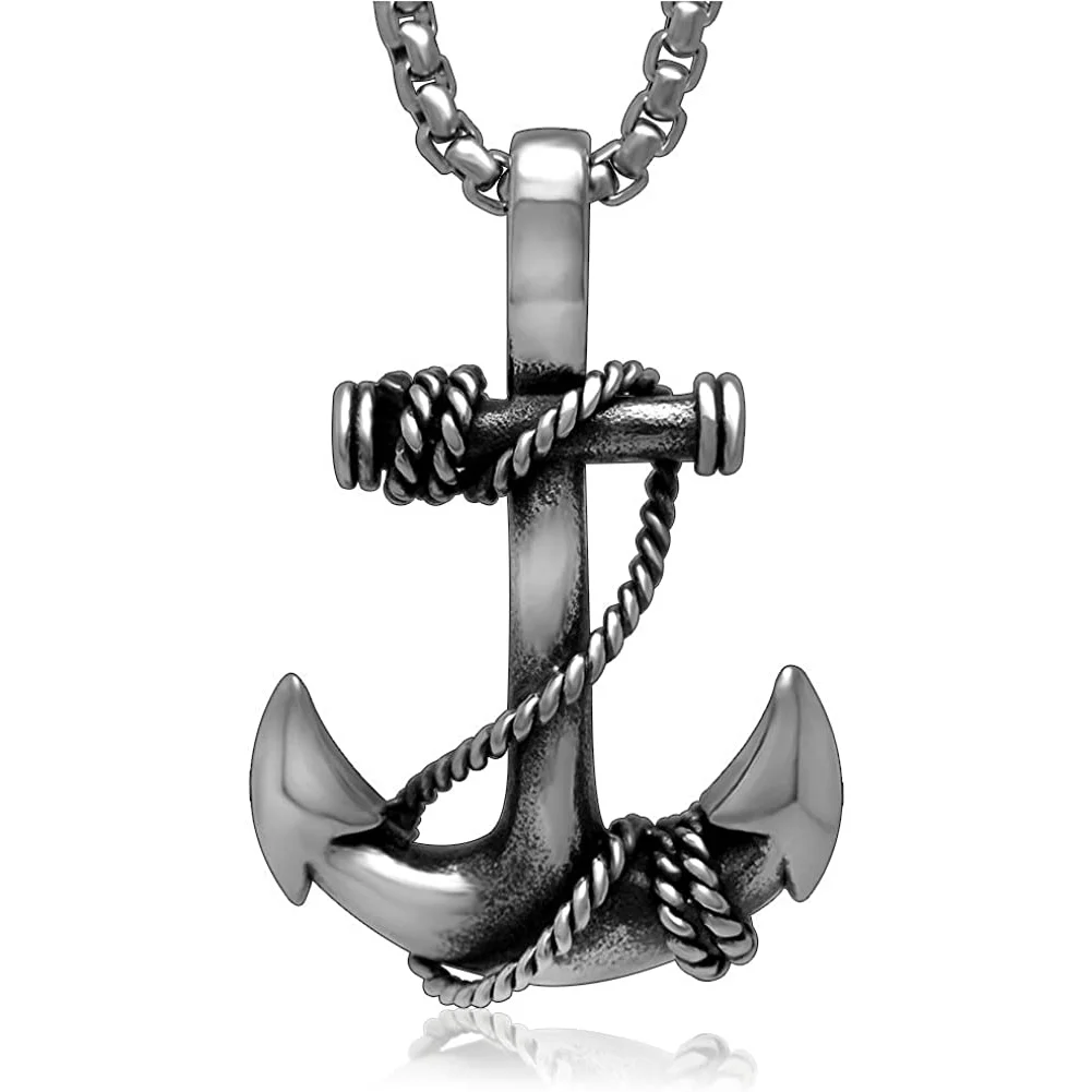 JAJAFOOK Men's Stainless Steel Silver Nautical Anchor Jesus Cross Necklace Chain Link