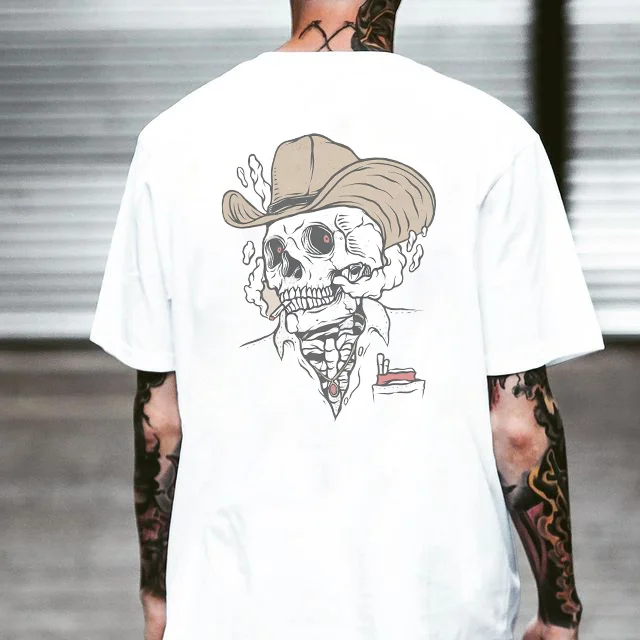 Smoke Skull print retro short sleeve t-shirt -  