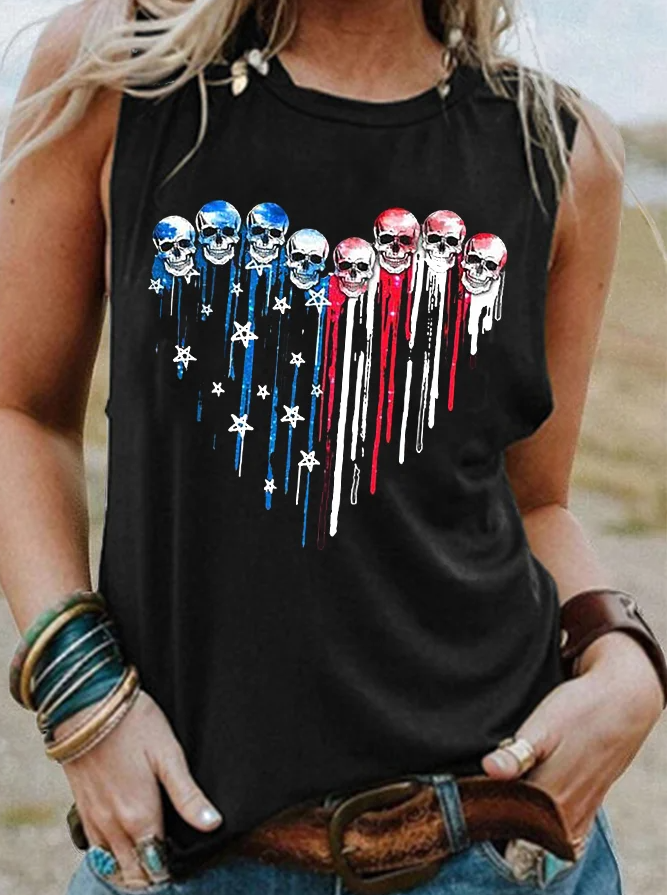America Flag Skull Print Women's Vest