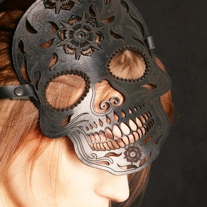 Leather skull BDSM mask BDSM festive accesory fetish sex mask  