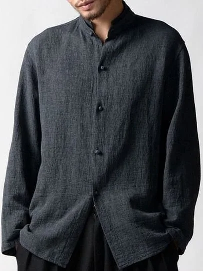Men's Solid Color Long Sleeve Casual Linen Shirt