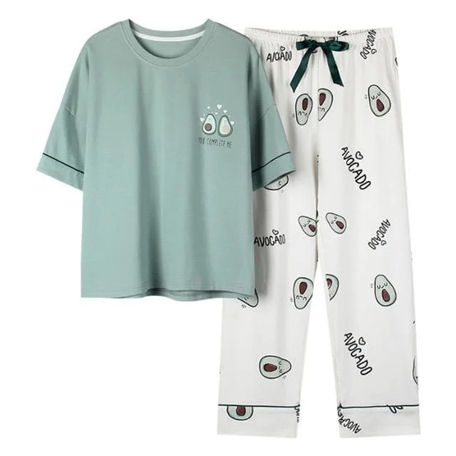Cute Avocado Embroidered Pajamas Two-piece Set SP14863