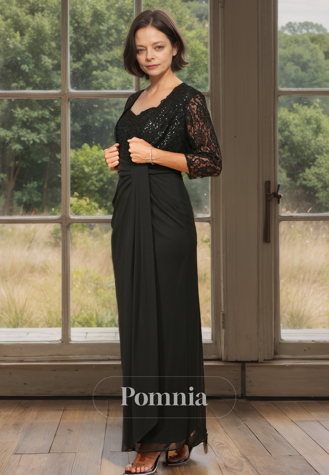 empire waist mother of bride dress Empire Waist Mother of the Bride Dress with 3/4 Sleeves,MD00055, US18W / Burgundy main image 1