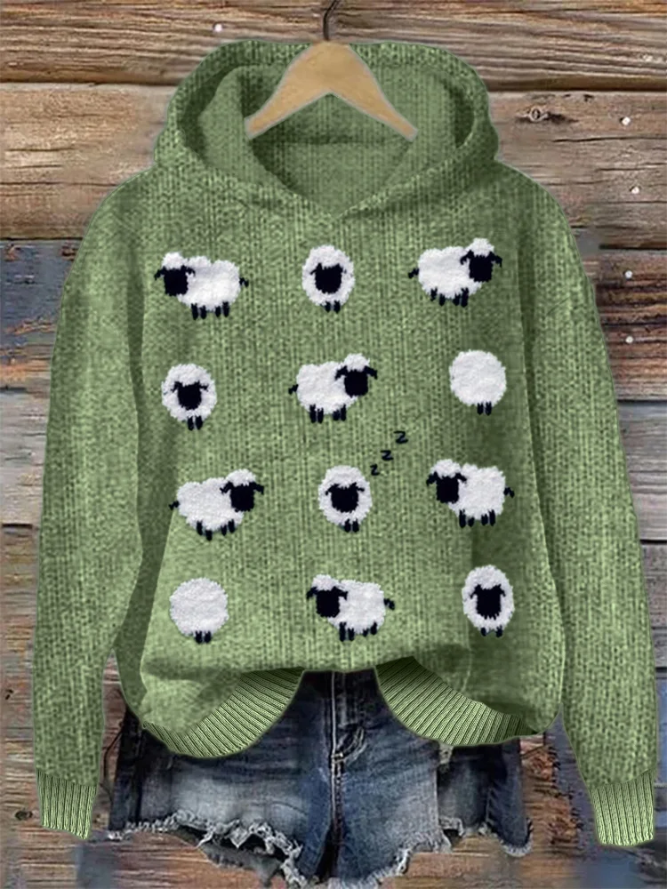 Lovely Sheep Pattern Cozy Knit Hoodie