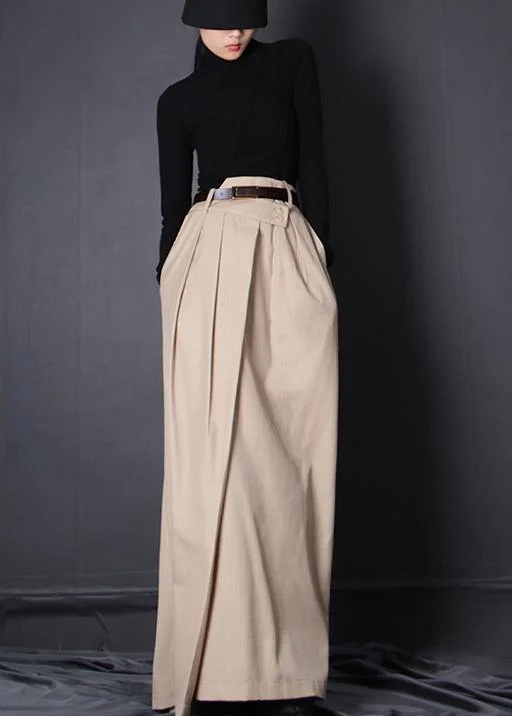 French Beige asymmetrical design Patchwork Skirt Summer