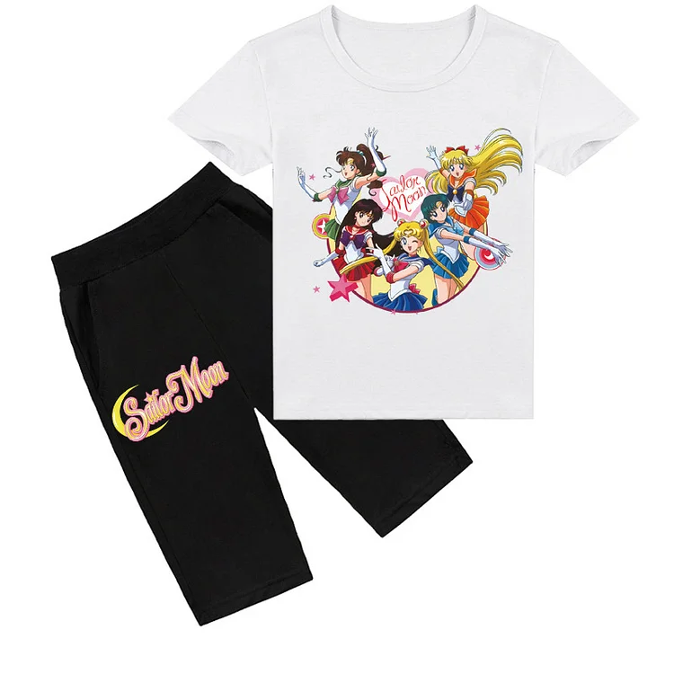 Mayoulove Sailor Moon T-Shirt Shorts Set - Cute Anime Print Clothing for Girls and Boys - Perfect for Cosplay and Casual Wear - Kids Sizes 2-10 Years Old-Mayoulove