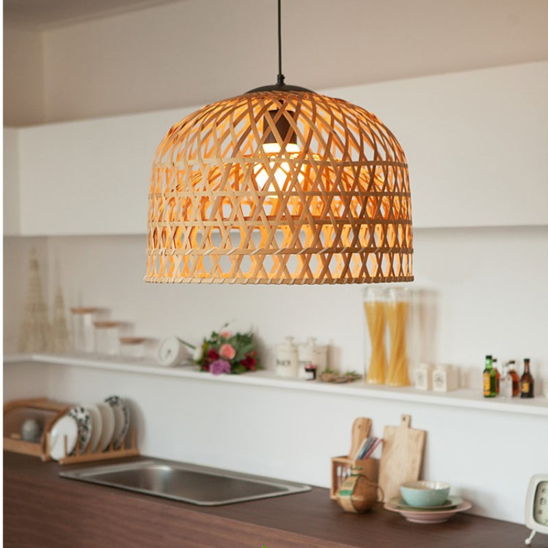 2-Layer Cross Woven Bamboo Pendant Lighting