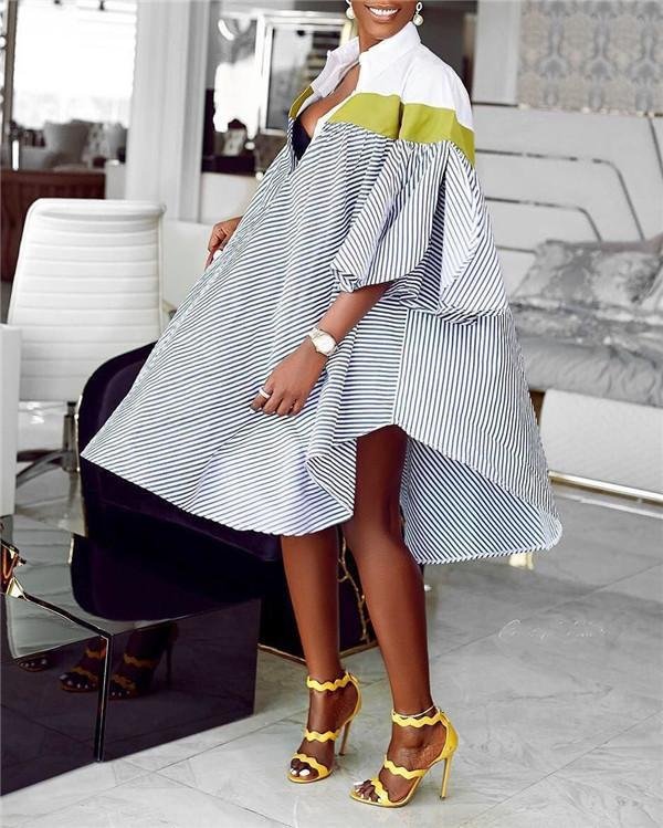 Women Stripe Shirt Dress