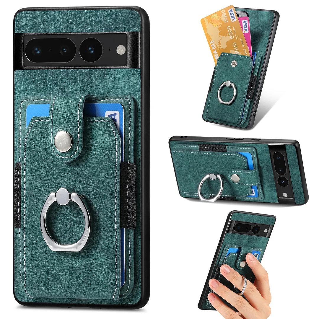 Luxury Retro Leather Phone Case With Elastic Cards Wallet,Ring,Kickstand For Google Pixel 6/6A/6 Pro/7/7A/7 Pro
