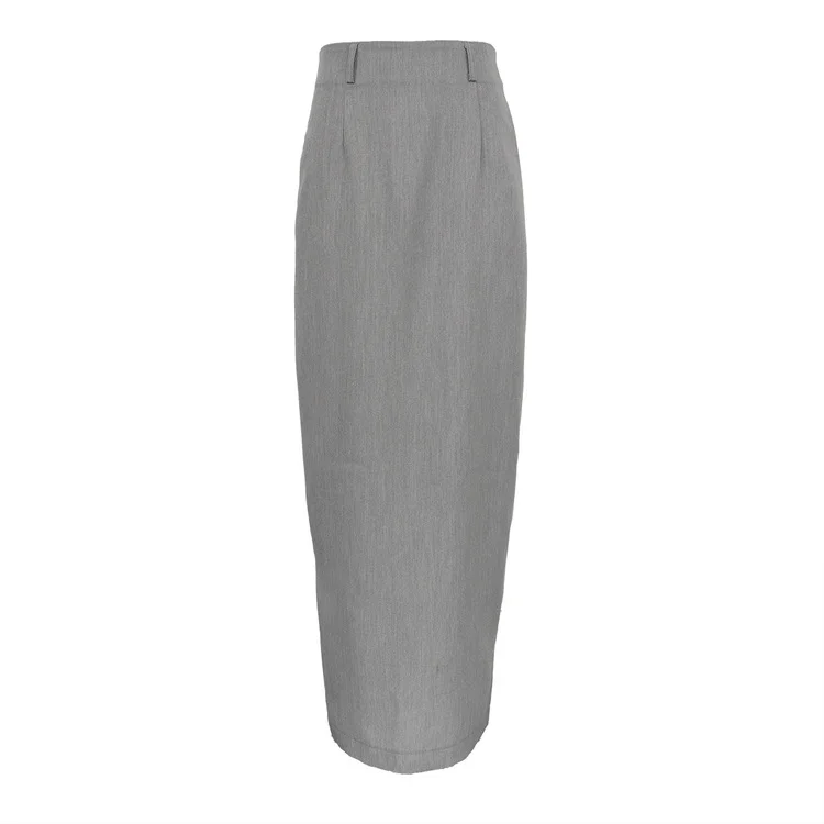 2023 Autumn Women's Commuting French Grey Half with High Waist, and Slim Hanging Fishtail Skirt Long Dress_ ecoleips_old