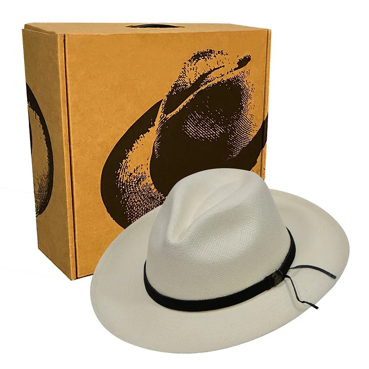 Advanced Original Panama Hat-White Straw | Brown Leather Band-Handwoven in Ecuador(HatBox Included)