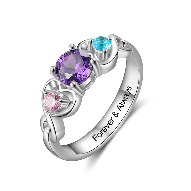 Personalized Infinity Heart Ring Custom 3 Birthstones for Her