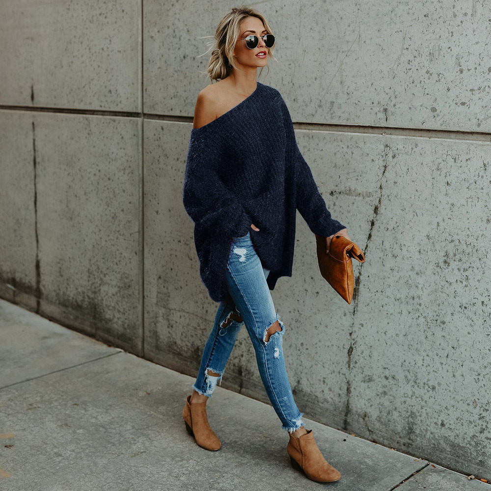 Fashion Off Shoulder Knit Batwing Casual Loose Sweater