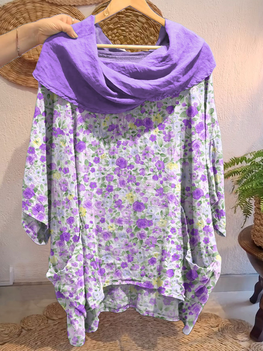 Women's Vintage Floral Art Print Casual Hollow Denim Shirt main image 0