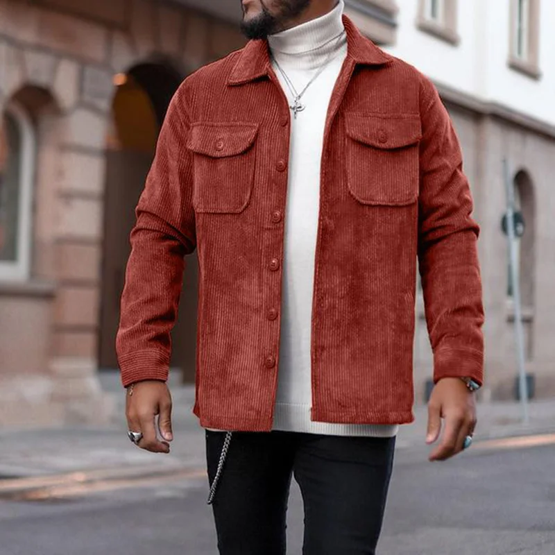 Retro fashion street style corduroy lapel jacket