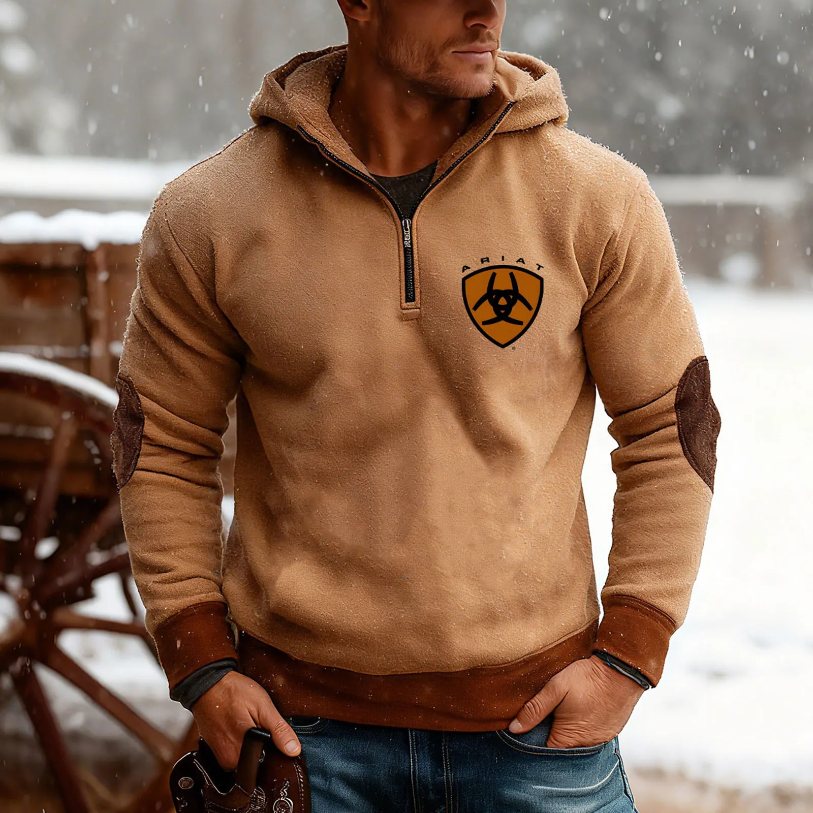 Winter-Ready Hooded Pullover With Reinforced Elbows And Iconic Design