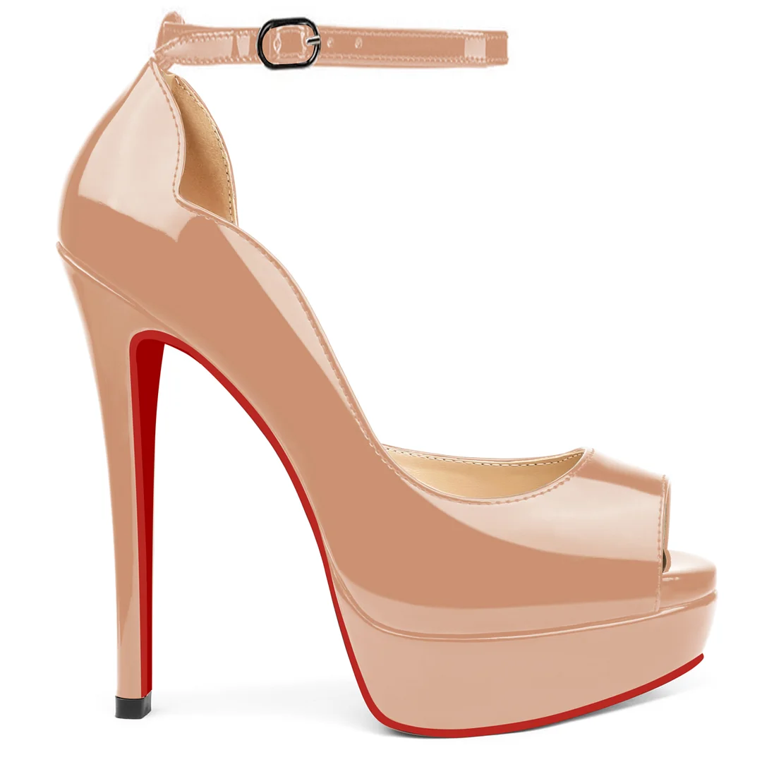 150mm Red Bottom Heels Sky High Platform Ankle strap Pumps Party Shoes-MERUMOTE
