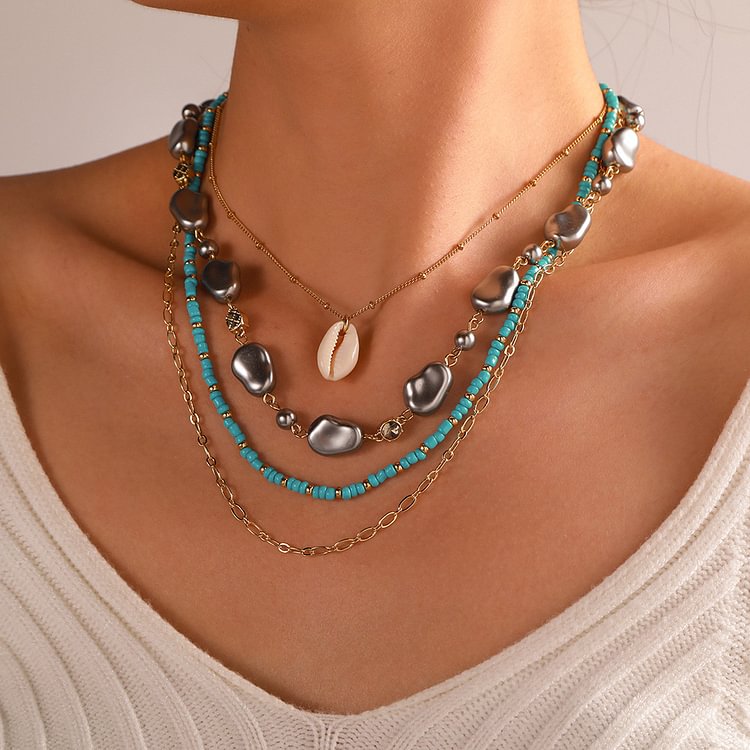Comstylish Layered Shell Clavicle Necklace
