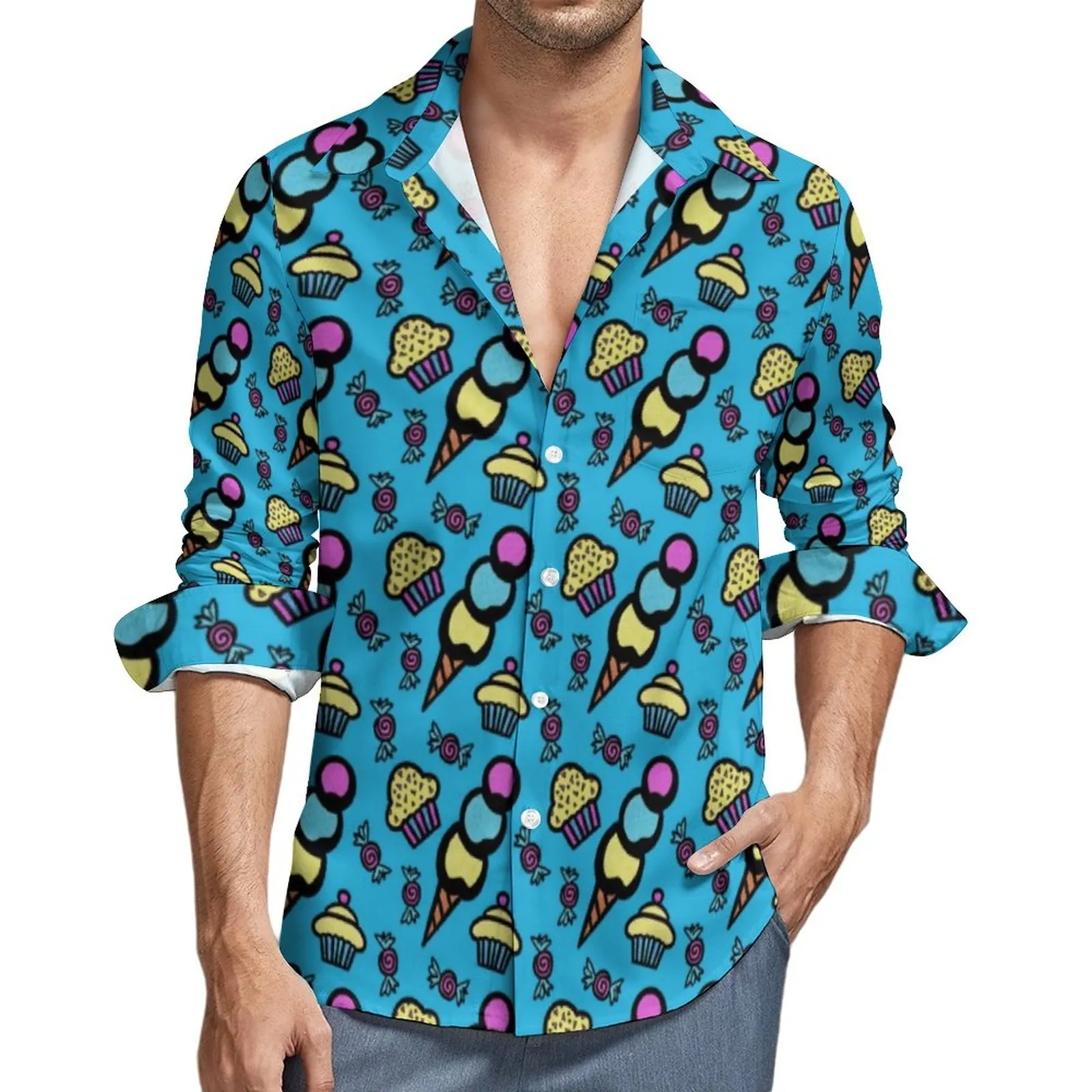 ice cream dress shirt Ice Cream & Cake Short Sleeve Button Up Shirt Preppy Pop