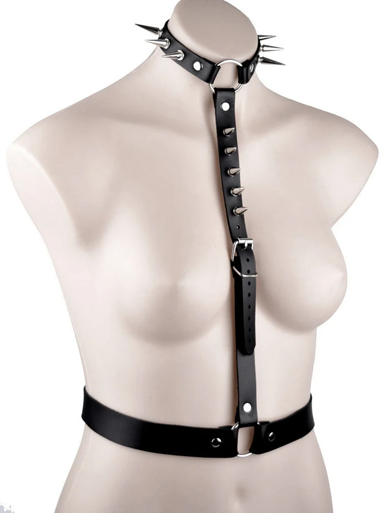pornhint Pornhint Deluxe Black Riveted Leather body harness women's HOT luxury leather top quality Mercy Industries Har16Blk leather body harnesses for women