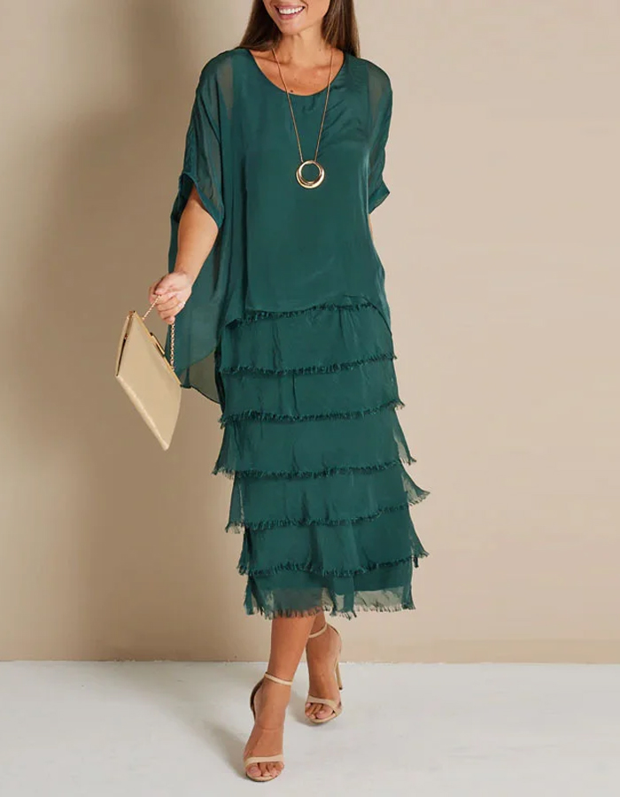 Chiffon Tiered Overlay Floor-length Sheath Dress Tangerine