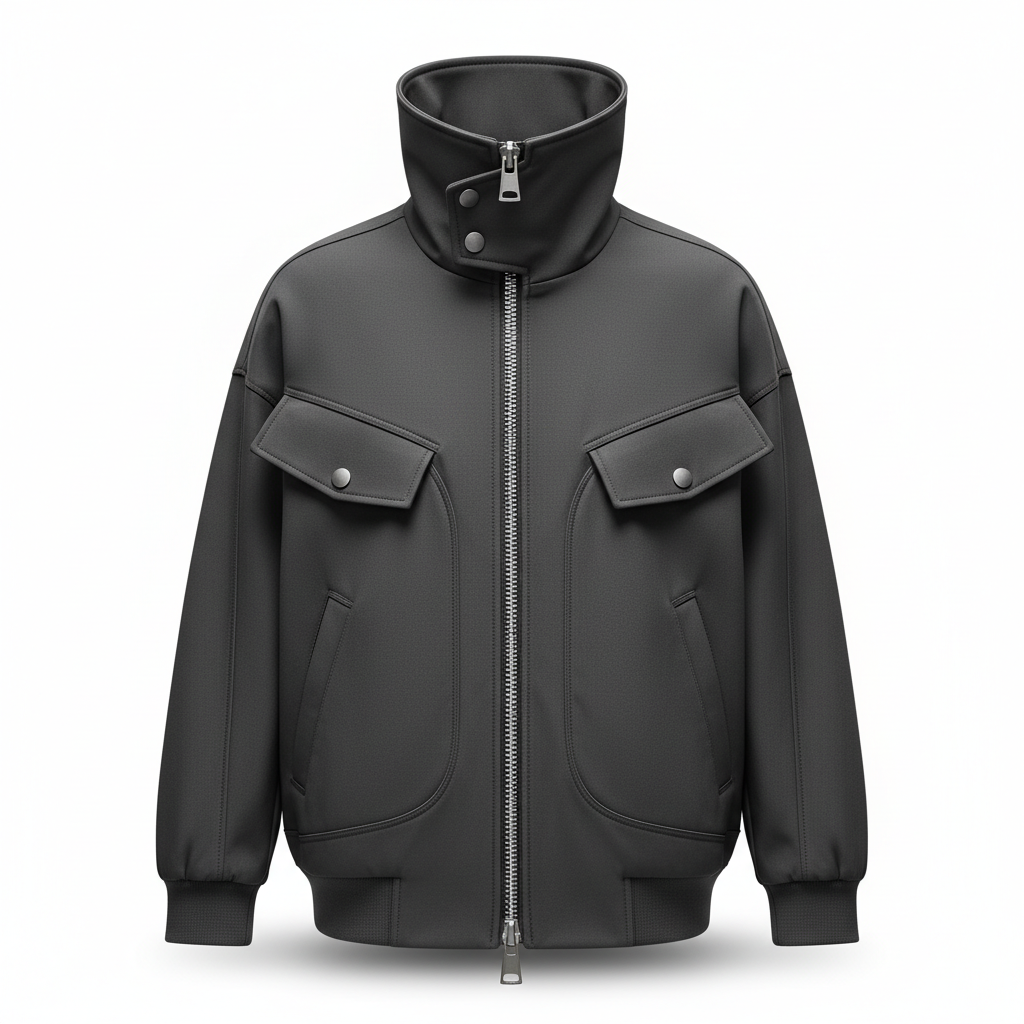 thesupersurf Black High-Collar Zip-Up Jacket with Functional Design