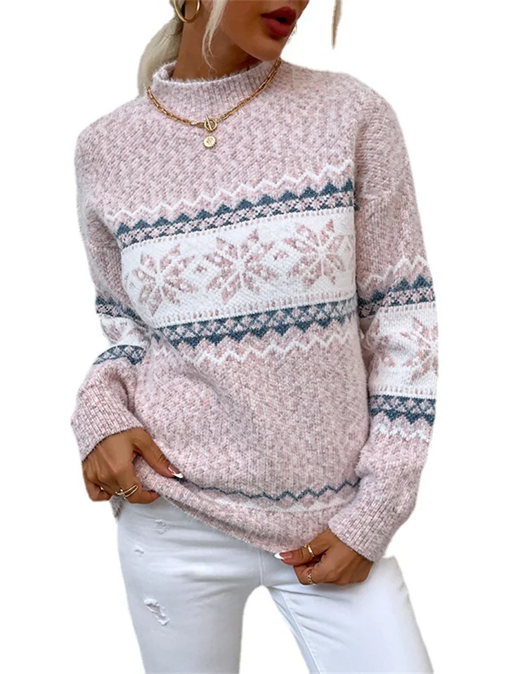 Women's Pullover Sweater Jumper Jumper Ribbed Knit Knitted Snowflake Turtleneck Vintage Style Daily Holiday Winter Fall Pink Blue S M L-JRSEE