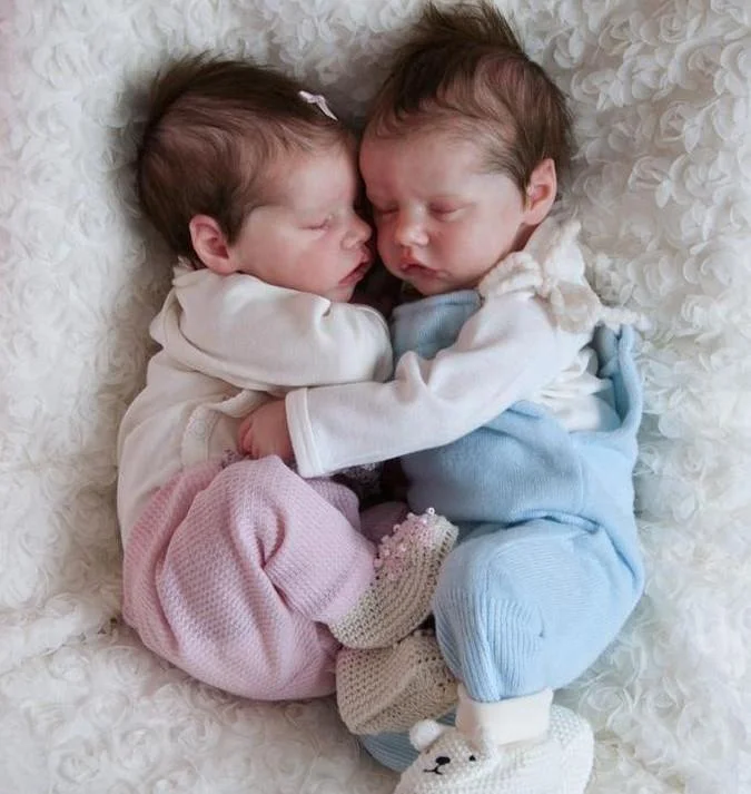  17" Twins Boy and Girl Reborn Silicone Baby Doll Debbie and Deborah Lifelike Sleeping Newborn - Reborndollsshop®-Reborndollsshop®