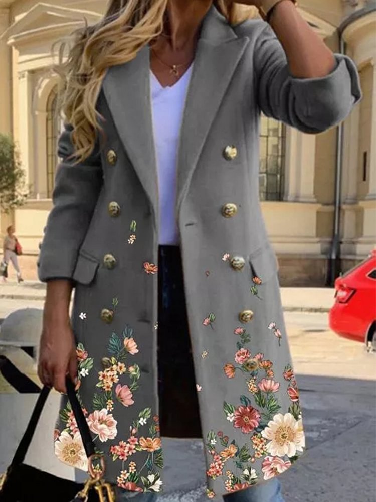 Retro long sleeve suit print long coat