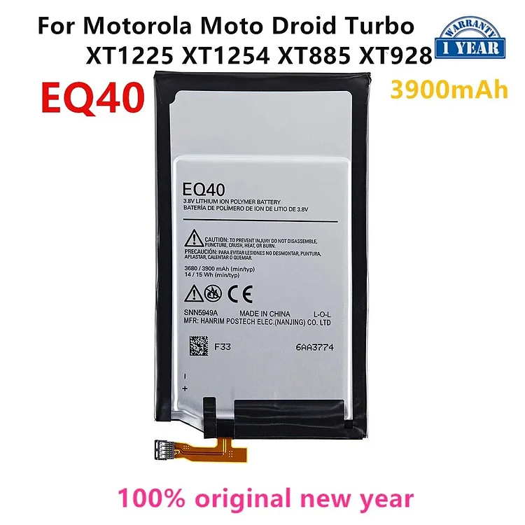 100% Original EQ40 3900mAh Battery For  Motorola Moto Droid Turbo XT1225 XT1254 XT885 XT928  Mobile phone Batteries