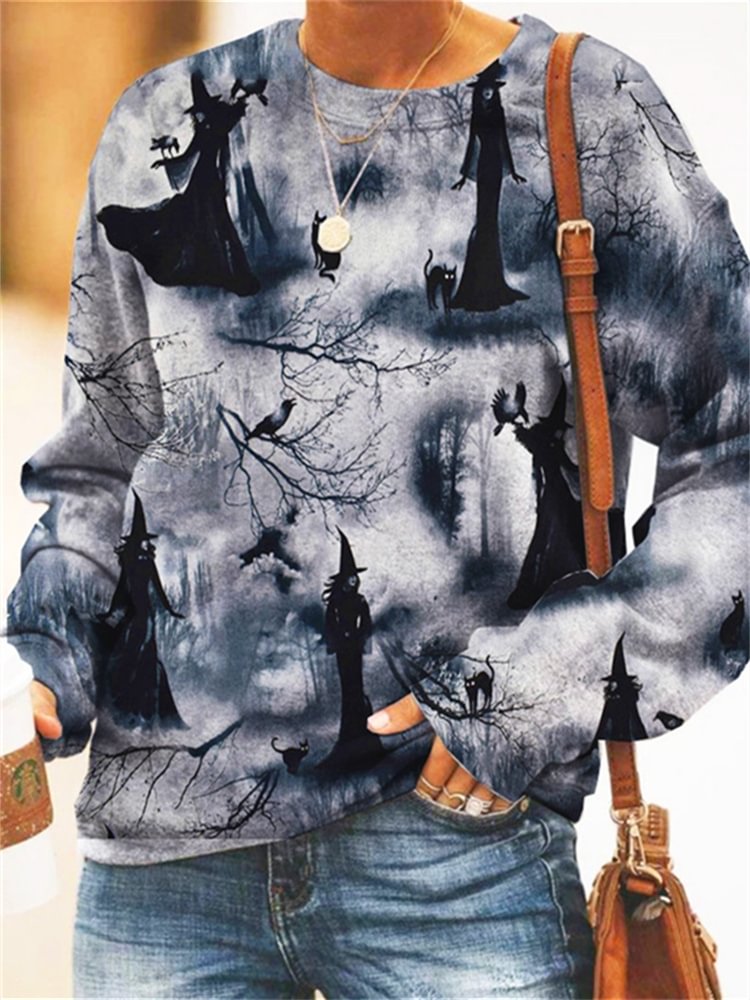 Halloween Witch Graphic Comfy Sweatshirt