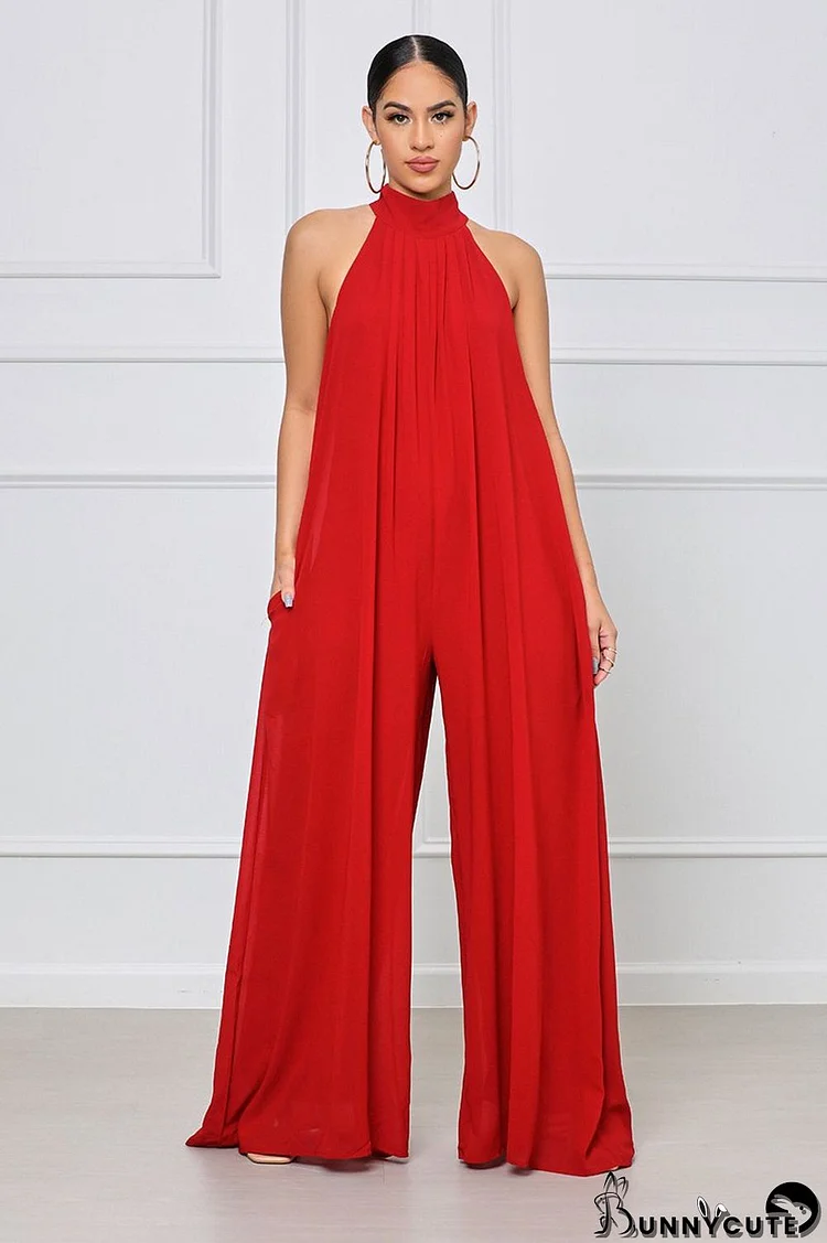 Solid Color Casual Chiffon Loose Women's Jumpsuit