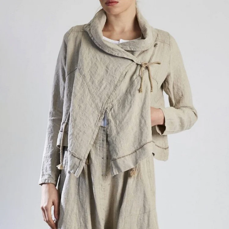 Solid Color Lapel Long Sleeve Cropped Jacket