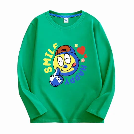 【18M-11Y】Adorable Long Sleeve T-Shirt With "SMILE, HAPPY" Design For Kids