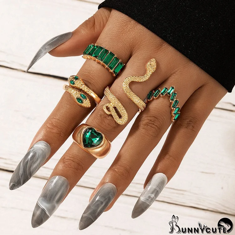 Women's Hiphop Snake Shaped Turquoise Rhinestone Ring