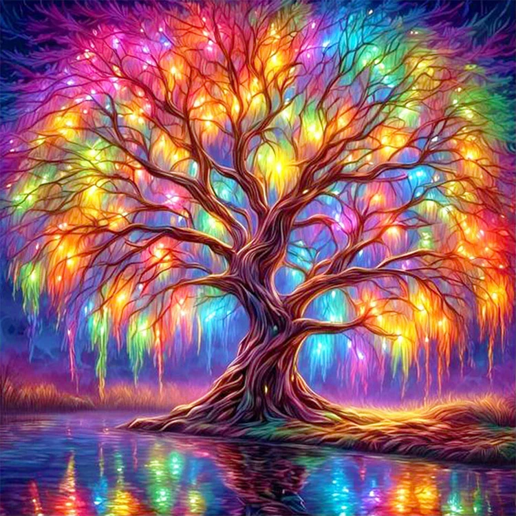 Colorful Tree Of Life By The Lake 30*30CM (Canvas) Full Round Drill Diamond Painting gbfke