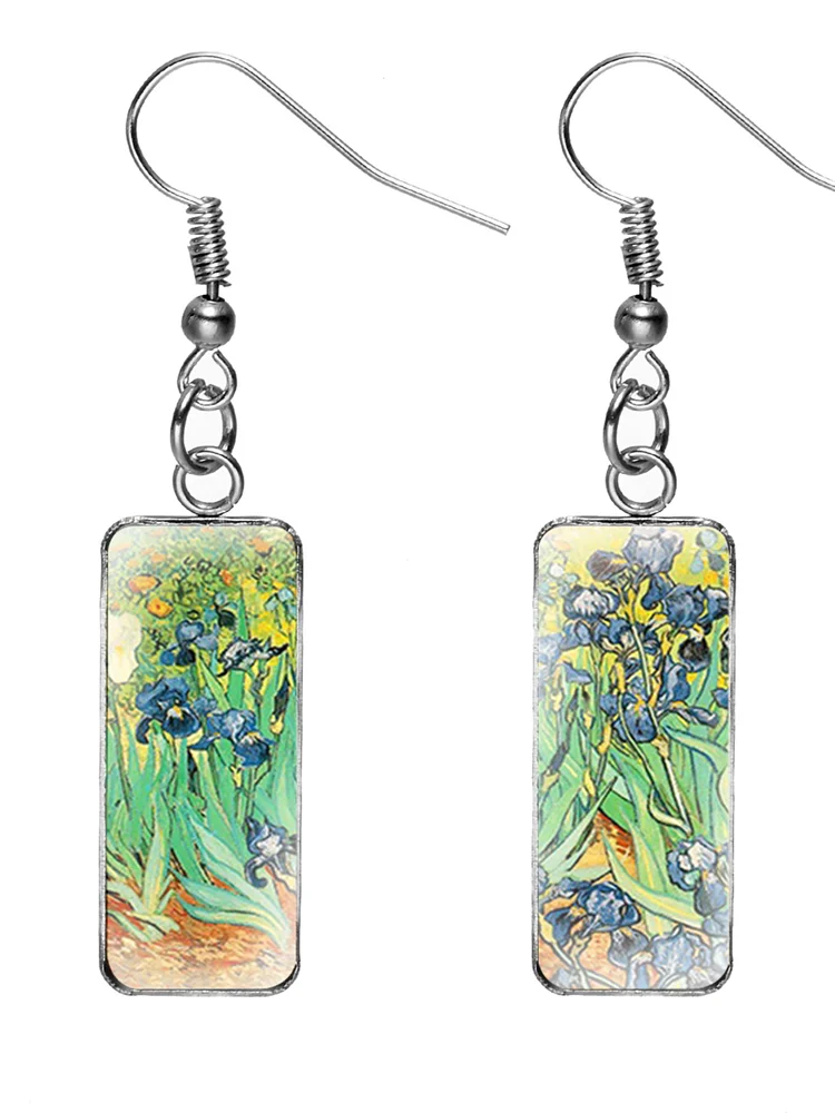 Comstylish Oil Painting Rectangle Pendant Earrings
