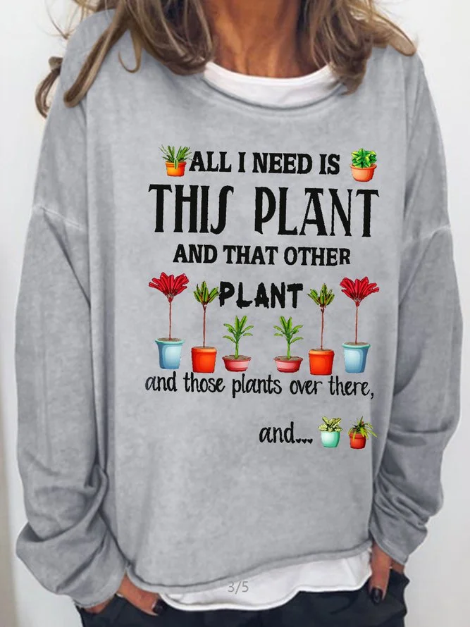 Long Sleeve Crew Neck Women's Funny Plant Lover Letter Sweatshirt