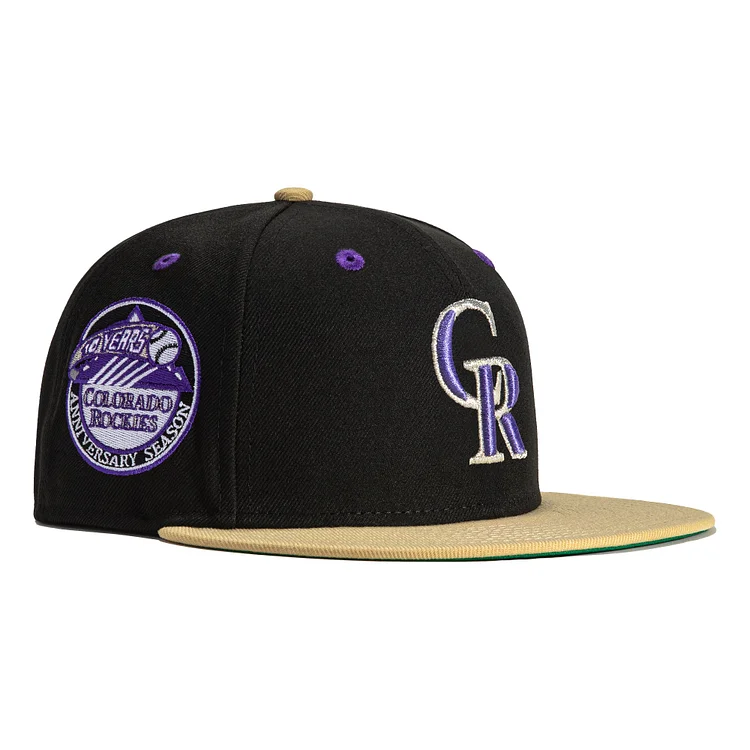 Exclusive New Era 59Fifty Big Easy Colorado Rockies 10th Anniversary Patch Hat- Black, Tan QueenFunky