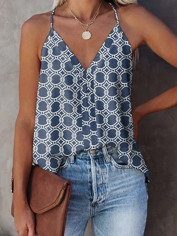 Minimalist Sleeveless Stamped V-Neck Vest Top