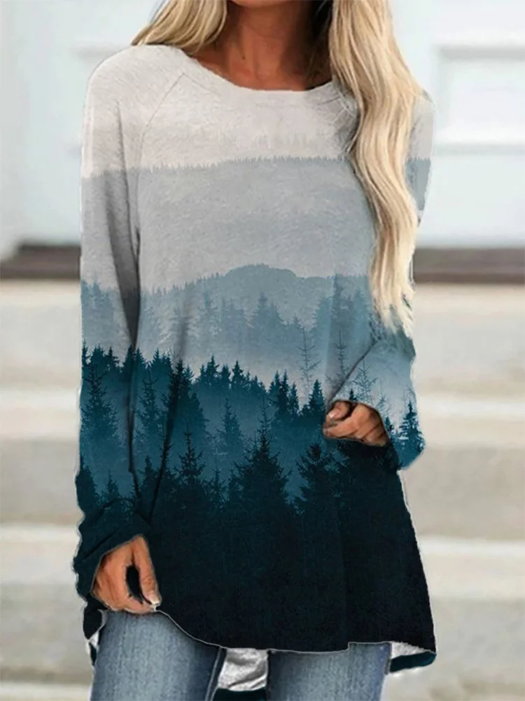 Vefave Forest Landscape Watercolor Art A Line T Shirt