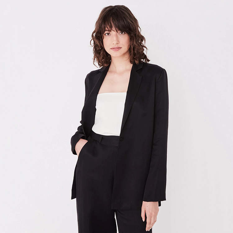 Black Linen Blazer For Women-ChouChouHome